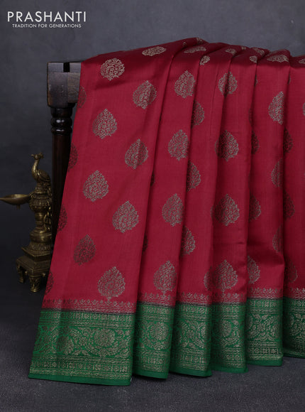Chiniya silk saree maroon and green with allover thread & zari woven buttas and woven border