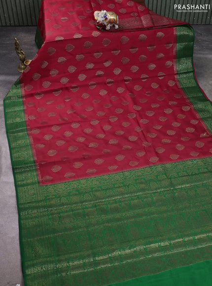 Chiniya silk saree maroon and green with allover thread & zari woven buttas and woven border