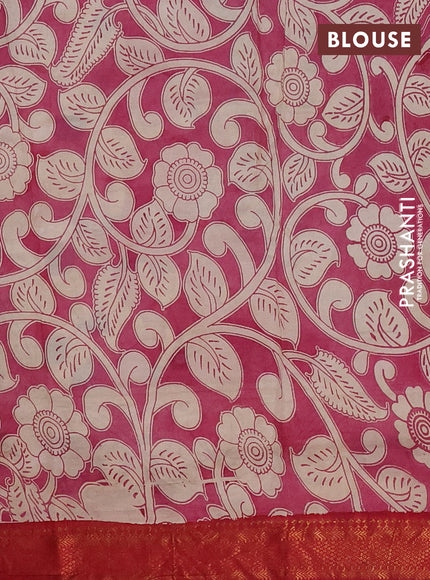 Kalamkari semi silk saree peacock green black and maroon with allover prints and mangalgiri border
