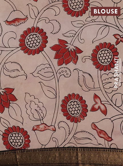 Kalamkari semi silk saree mauve pink and black with allover prints and mangalgiri border
