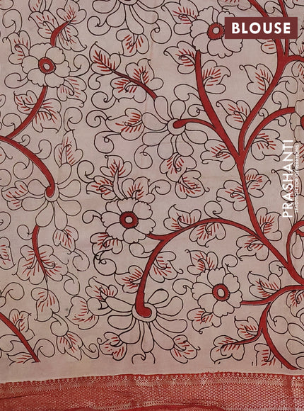 Kalamkari semi silk saree black and rust shade with allover prints and mangalgiri border
