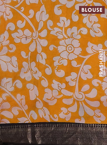 Kalamkari semi silk saree beige and black with allover prints and mangalgiri border
