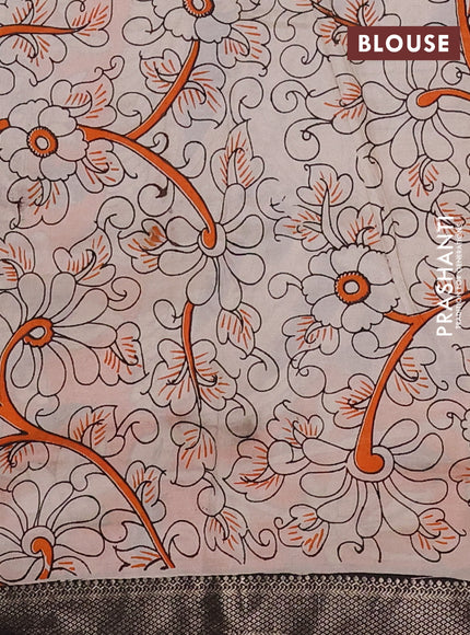 Kalamkari semi silk saree deep violet and black with allover prints and mangalgiri border