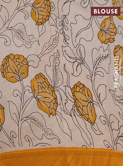 Kalamkari semi silk saree wine shade and mustard yellow with allover prints and mangalgiri border