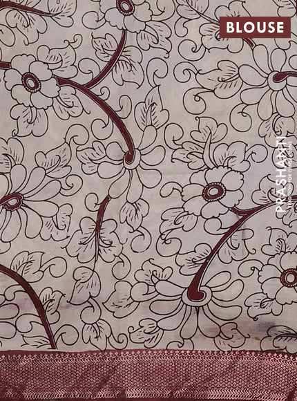 Kalamkari semi silk saree mehendi green and wine shade with allover prints and mangalgiri border
