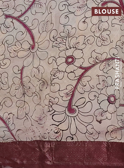Kalamkari semi silk saree teal green and wine shade with allover prints and mangalgiri border