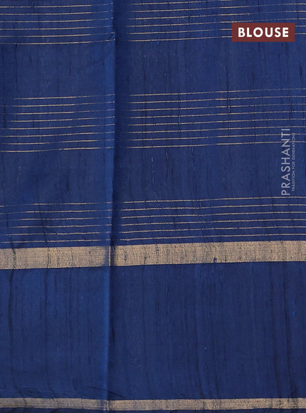Pure dupion silk saree cs blue with allover zari checked pattern and rettapet zari woven butta border
