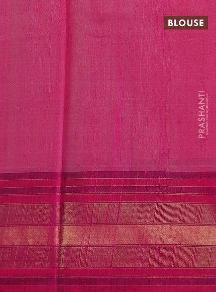 Pure dupion silk saree cs blue and red with plain body and temple design zari woven border