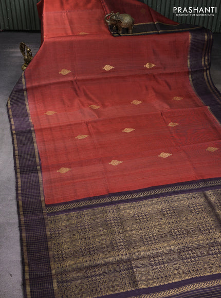 Pure dupion silk saree rust shade and black with zari woven buttas and zari woven border