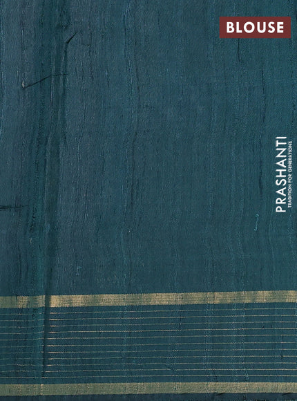 Pure dupion silk saree dark mustard and peacock green with zari woven buttas and zari woven border