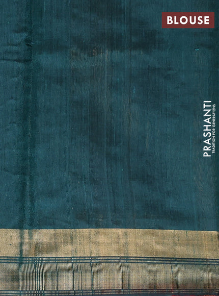 Pure dupion silk saree maroon and peacock green with plain body and temple design zari woven border