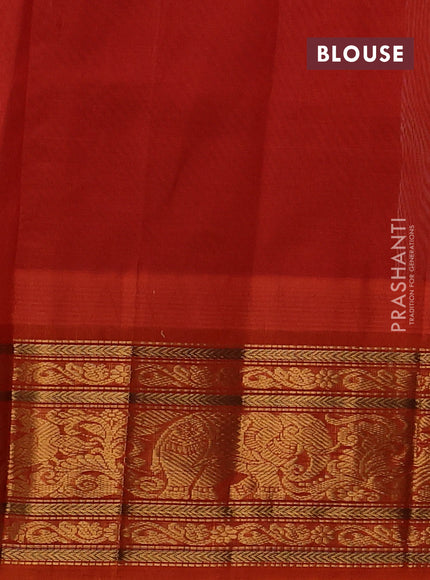Kuppadam silk cotton saree off white and orange with allover vairaosi pattern & buttas and temple design zari woven border