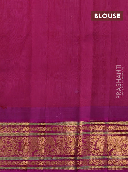 Kuppadam silk cotton saree light pink and magenta pink with allover vairaosi pattern & buttas and temple design zari woven border