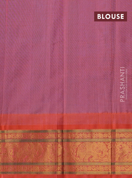 Kuppadam silk cotton saree cs blue and orange with allover laksha deepam pattern and temple design zari woven border