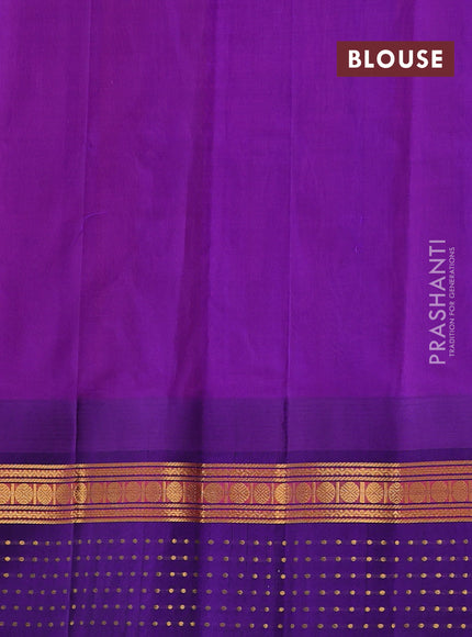 Kuppadam silk cotton saree peach pink and violet with zari woven buttas and temple design zari woven butta border