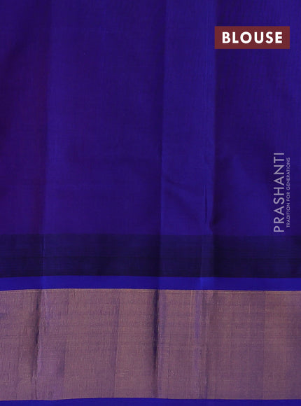 Kuppadam silk cotton saree candy pink and royal blue with plain body and temple design zari woven border