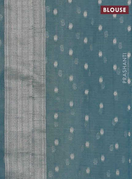 Art chiffon saree pastel blue with allover thread & zari peacock weaves and zari woven border