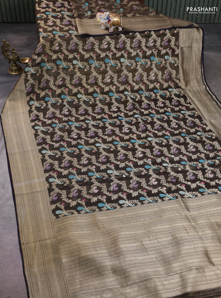 Art chiffon saree black with allover thread & zari peacock weaves and zari woven border