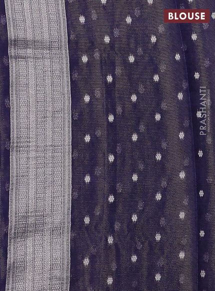 Art chiffon saree navy blue with allover thread & zari peacock weaves and zari woven border