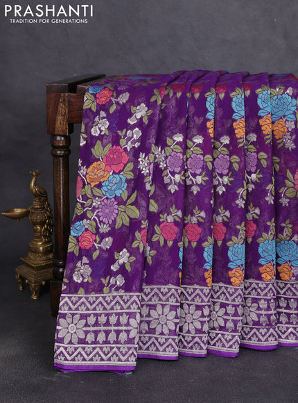 Art chiffon saree violet with allover thread & zari floral weaves and zari woven border