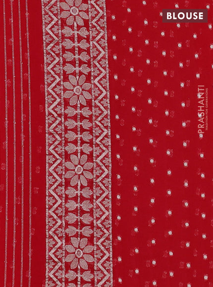 Art chiffon saree red with allover thread & zari floral weaves and zari woven border
