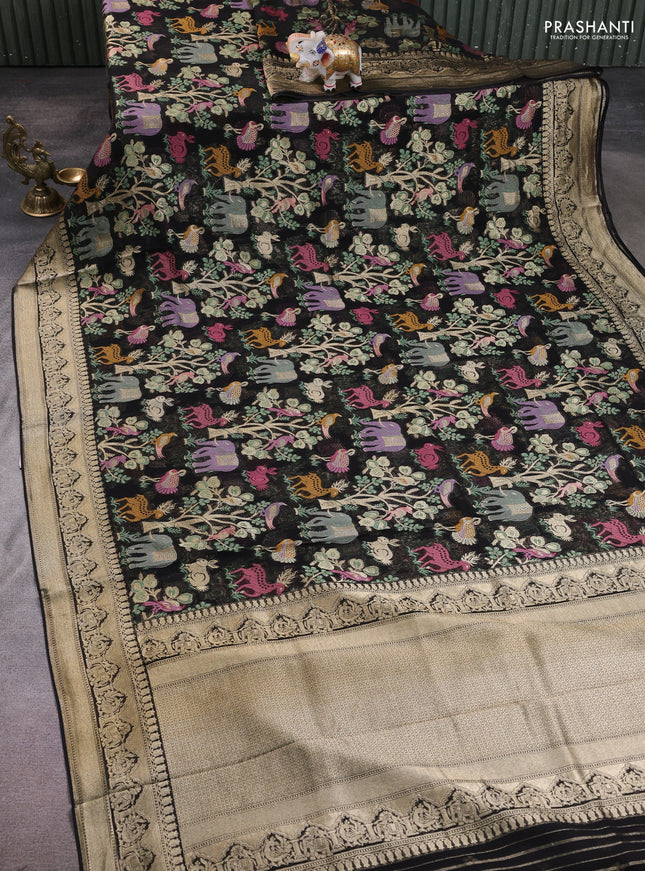 Art chiffon saree black with allover vanasingaram weaves and zari woven border
