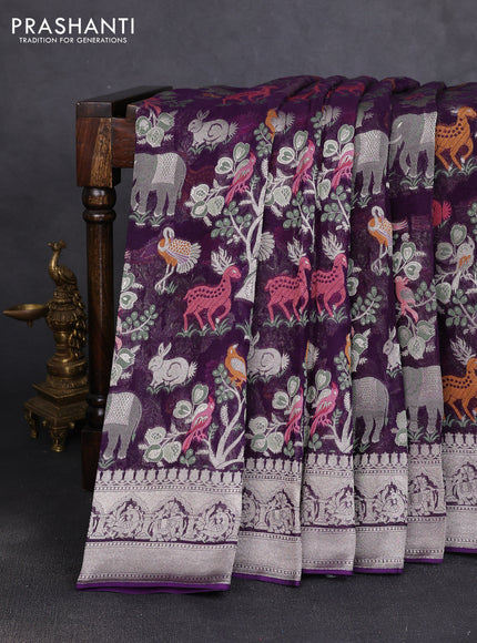 Art chiffon saree violet with allover vanasingaram weaves and zari woven border
