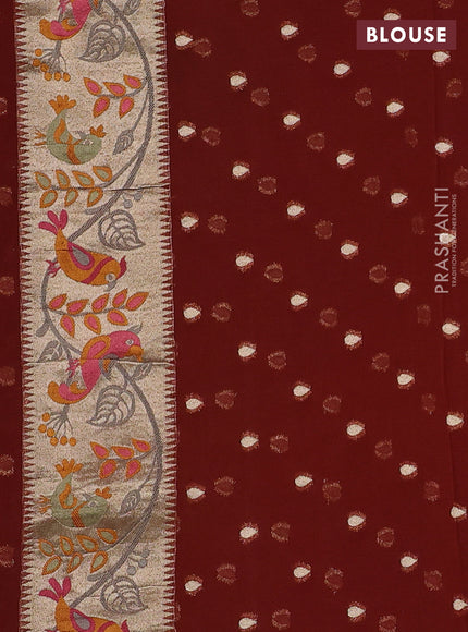 Art chiffon saree brown with allover birds weaves and zari woven border