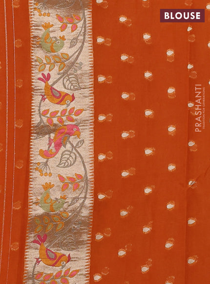 Art chiffon saree orange with allover birds weaves and zari woven border