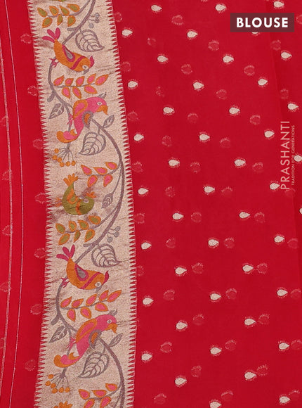 Art chiffon saree red with allover birds weaves and zari woven border
