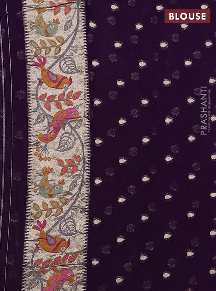Art chiffon saree violet with allover birds weaves and zari woven border