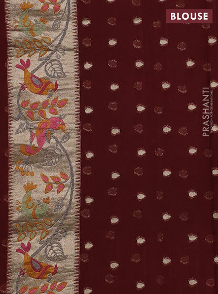 Art chiffon saree brown with allover birds weaves and zari woven border