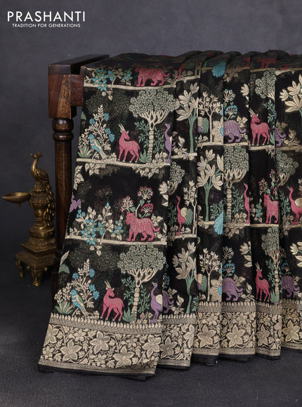 Art chiffon saree black with allover vanasingaram weaves and zari woven border