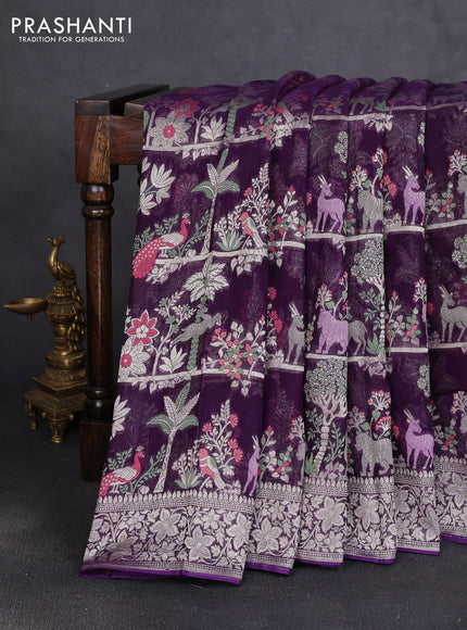 Art chiffon saree deep purple with allover vanasingaram weaves and zari woven border