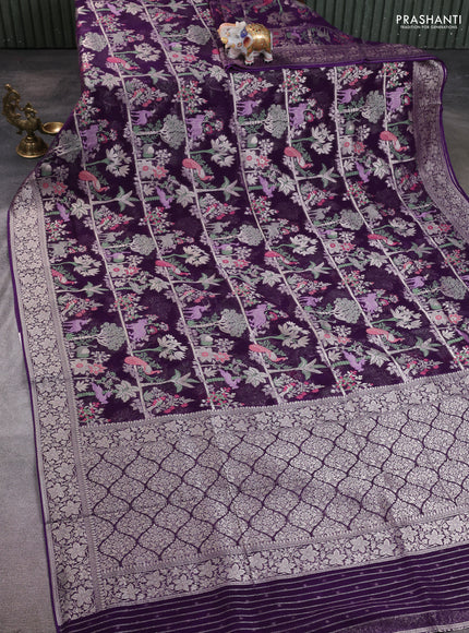 Art chiffon saree deep purple with allover vanasingaram weaves and zari woven border