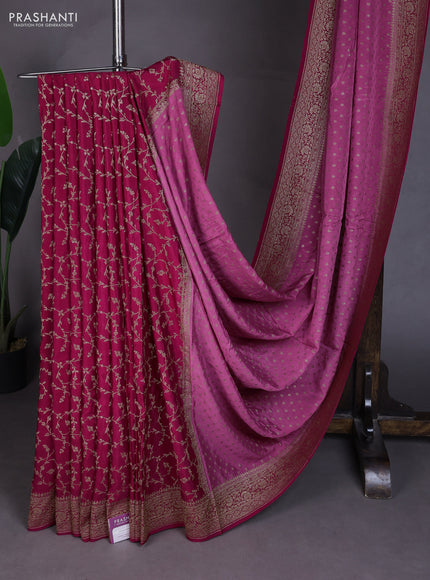 Banarasi crepe partly saree mauve pink and pink with allover thread & zari woven buttas and woven border