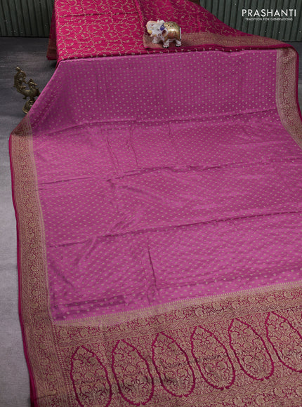 Banarasi crepe partly saree mauve pink and pink with allover thread & zari woven buttas and woven border