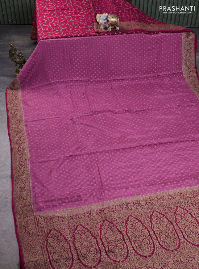 Banarasi crepe partly saree mauve pink and pink with allover thread & zari woven buttas and woven border