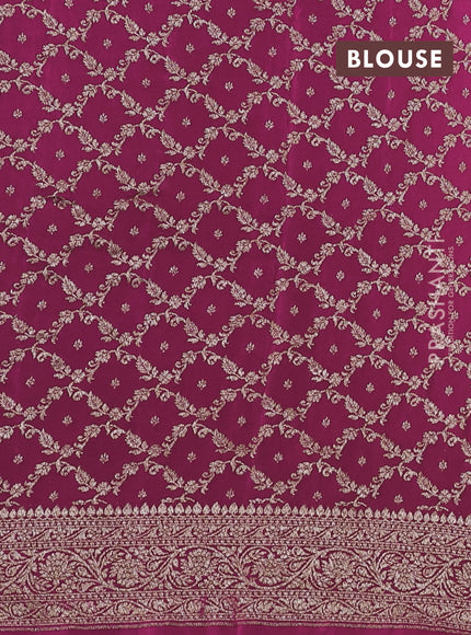 Banarasi crepe partly saree mustard yellow and pink with allover thread & zari woven buttas and woven border
