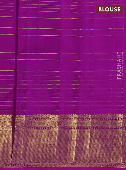 Pure kanchipuram silk saree deep purple and pink with allover zari checked pattern and zari woven border