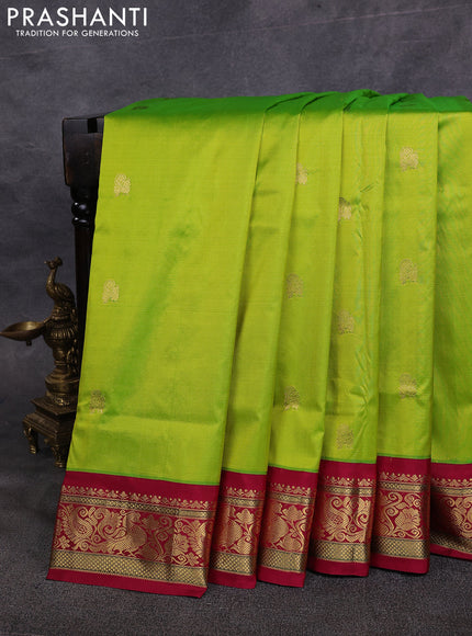 10 Yards pure kanchipuram silk saree light green and maroon with zari woven annam buttas and rich zari woven border