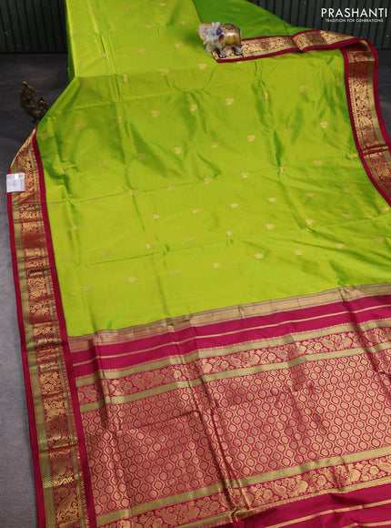 10 Yards pure kanchipuram silk saree light green and maroon with zari woven annam buttas and rich zari woven border