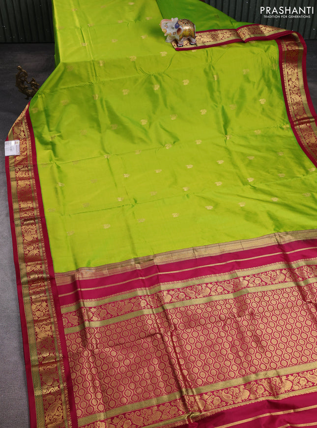 10 Yards pure kanchipuram silk saree light green and maroon with zari woven annam buttas and rich zari woven border