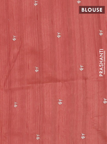 Semi raw silk saree rust shade with embroidery buttas and floral embroidery border