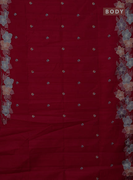 Semi raw silk saree pink with embroidery buttas and floral embroidery border
