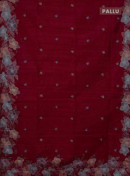 Semi raw silk saree pink with embroidery buttas and floral embroidery border
