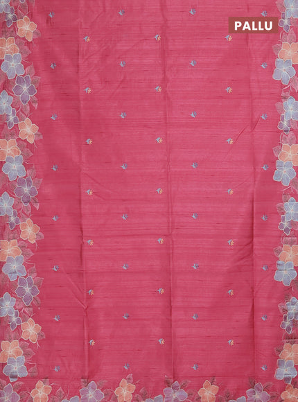 Semi raw silk saree pastel pink with embroidery buttas and floral embroidery border