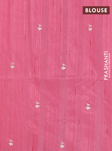 Semi raw silk saree pastel pink with embroidery buttas and floral embroidery border