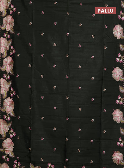 Semi raw silk saree sap green with embroidery buttas and floral embroidery border
