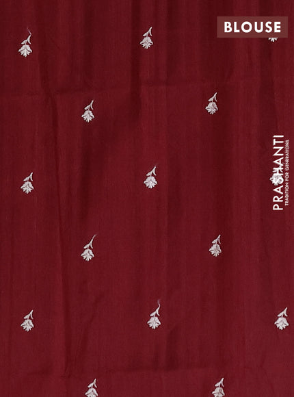 Semi raw silk saree deep maroon with embroidery buttas and floral embroidery border
